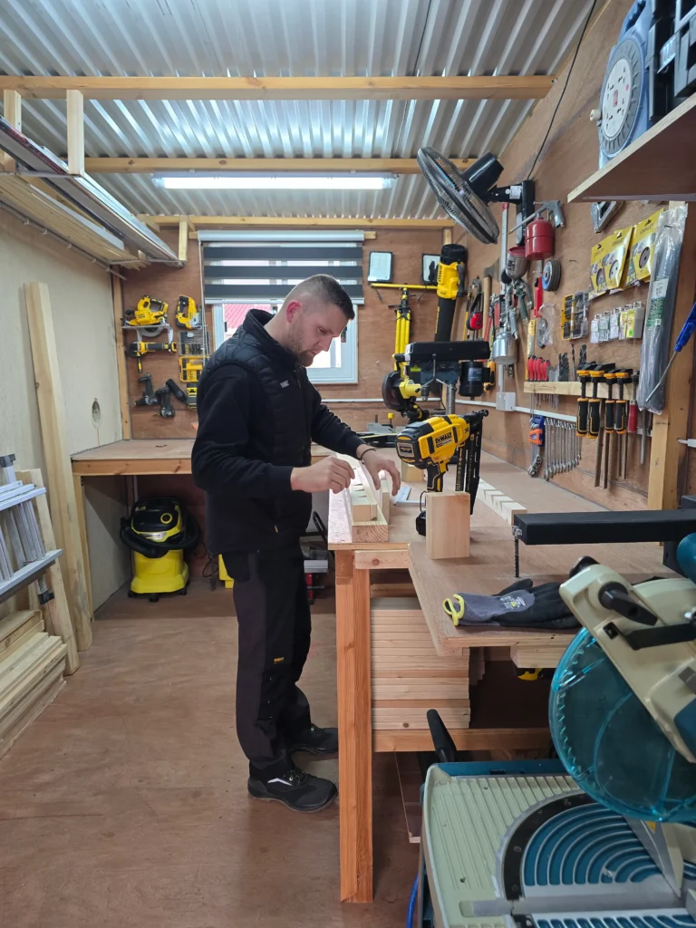 Steve is doing custom carpentry work.